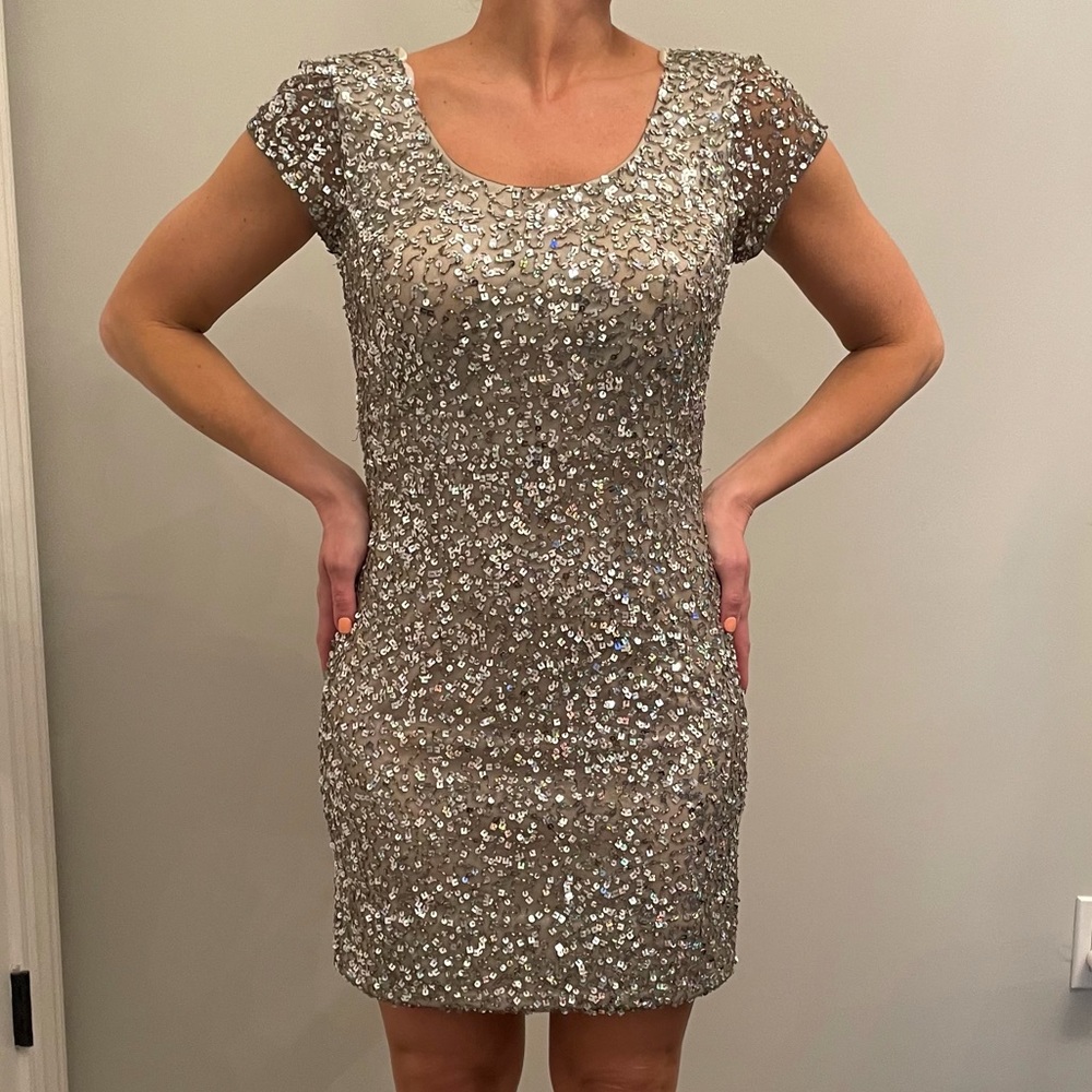Boston Proper silver beaded short dress size 0